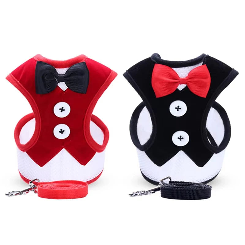 Elegant Bowtie Pet Harness Leash Set For Cats And Dogs