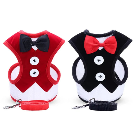 Elegant Bowtie Pet Harness Leash Set For Cats And Dogs