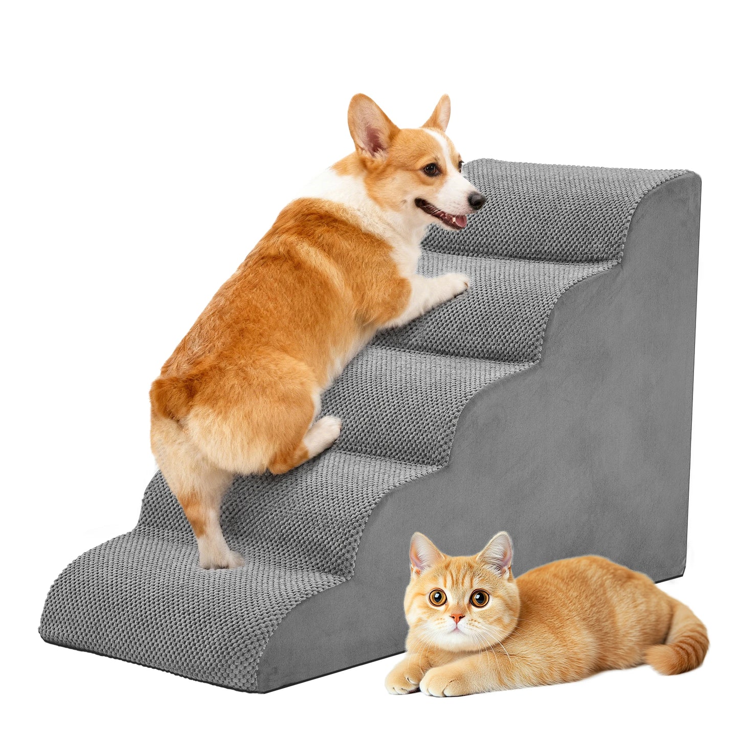 JHK 3-5 Step High-Density Foam Dog Stairs Ramp for Small Dogs Curved Pet Dog Steps Indoor Non-Slip Pet Ladder Ramp Stairs