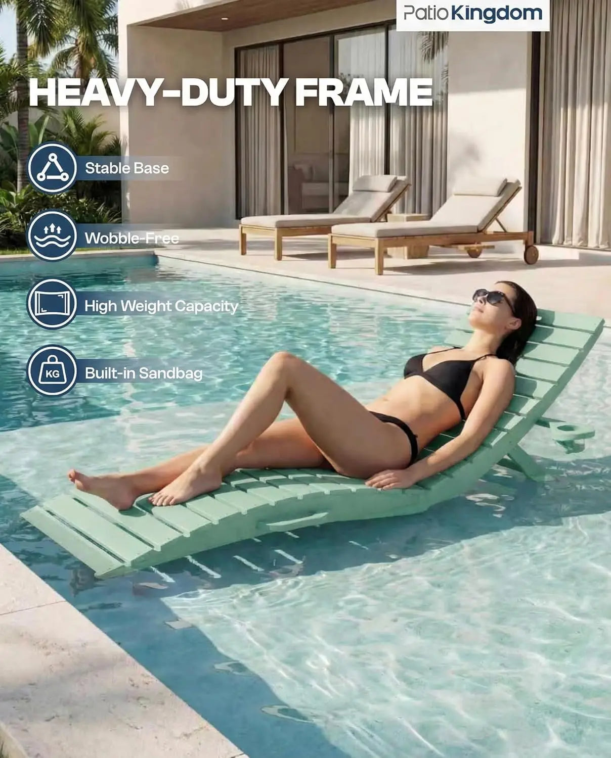 HDPE Pool Lounge Chairs Foldable Outdoor Chaise Loungers Cup Holder