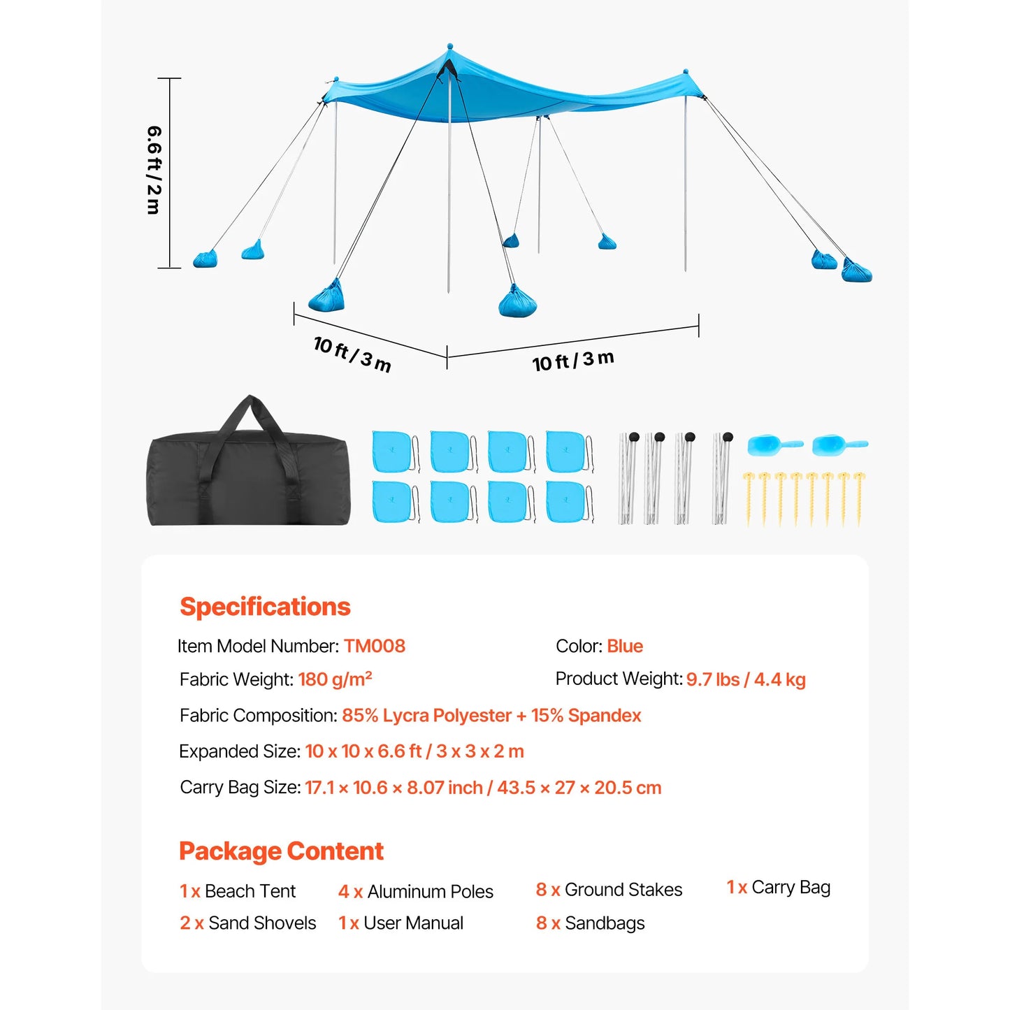 SucceBuy Beach Tent Sun Shelter UPF50+ Sun Protection Easy Pop Up Beach Canopy Portable Shade for Family Outings Camping Fishing