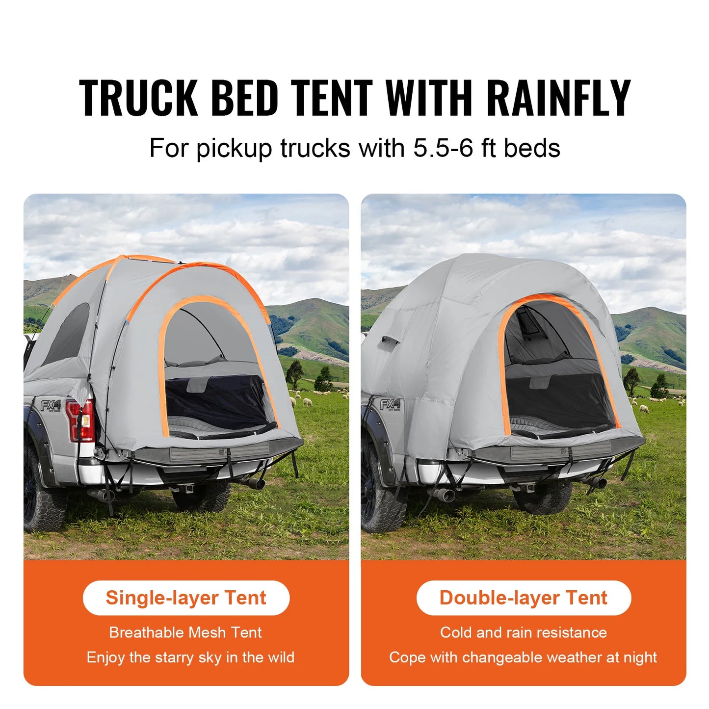 VEVOR SUV Camping Tent8'-8'SUV Tent Attachment for Camping  PU2000mm Double Layer Truck Tent Rear Tent for Van Hatch Tailgate