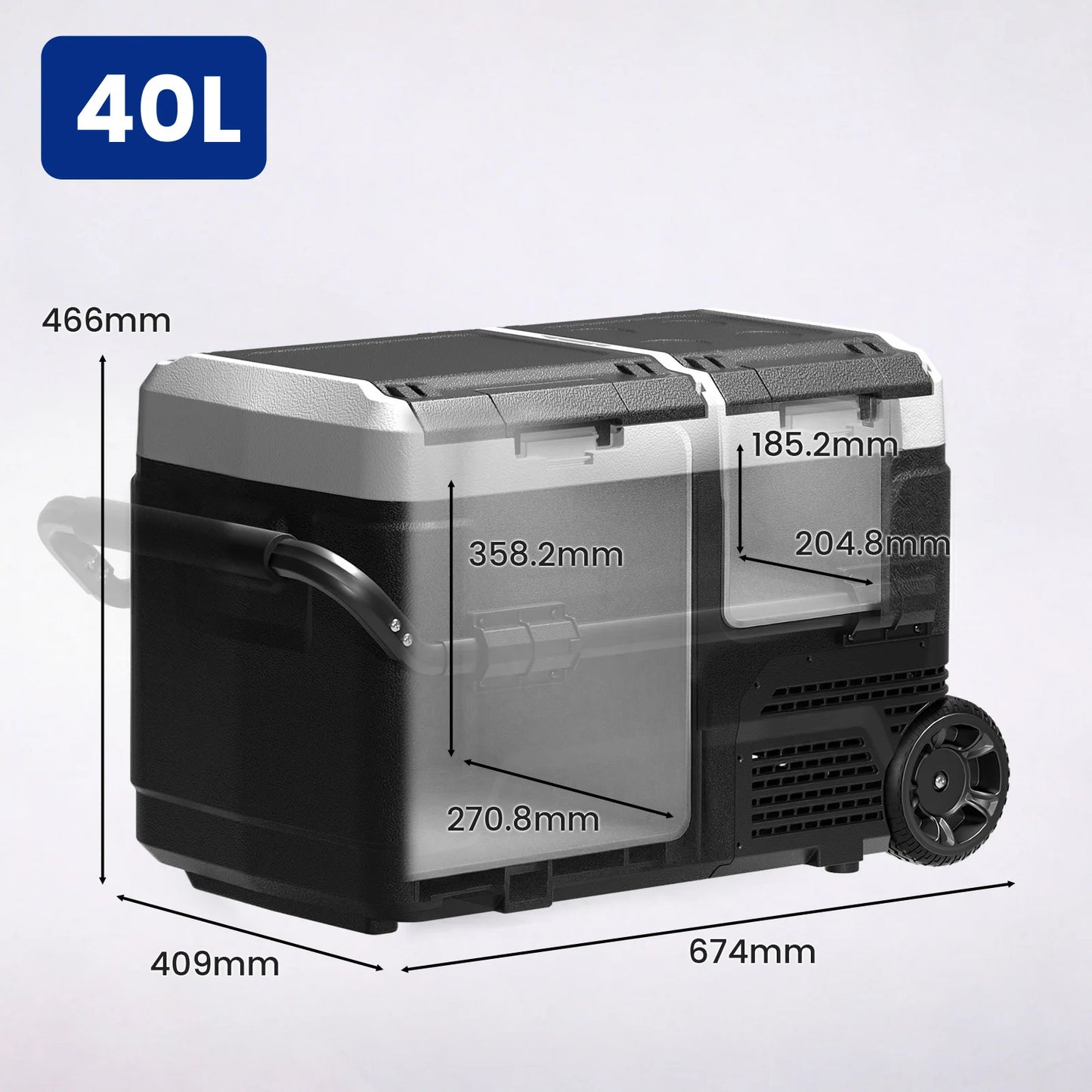 Hcalory PM+ Series Car Refrigerator 40L 50L Independent Dual Zone Smart App -20°C to 20°C 12V 24V 230V Wheels Divider 45dB Quiet for Motorhome Truck Camping