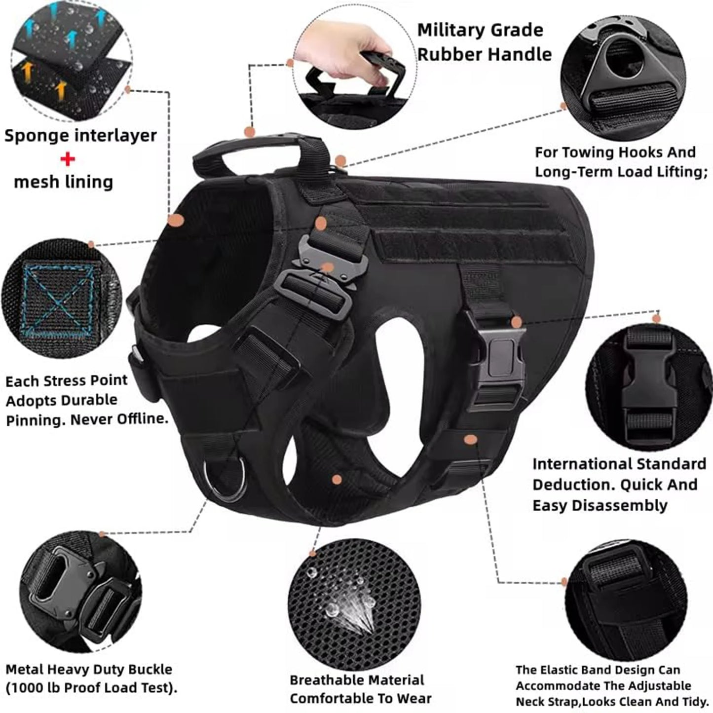 Tactical Dog Harness With Molle Pouches For Medium To Large German Shepherds