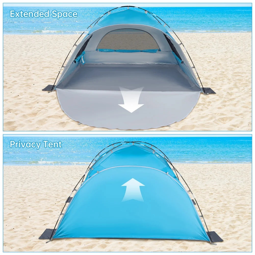 Night Cat Beach Tent Portable Camping Sun Shade Shelter for 2-4 Persons with UV Protection 3 Breathable Mesh Windows Extended Tent Floor Easy Set Up Outdoor