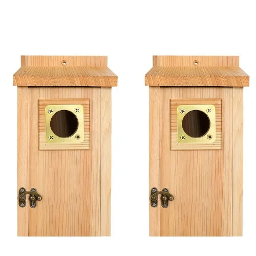 2pcs Pine Bird Houses with Copper Guard - Outdoor Finch, Swallow, Wren & Chickadee Nesting Boxes,Attracting Small Birds