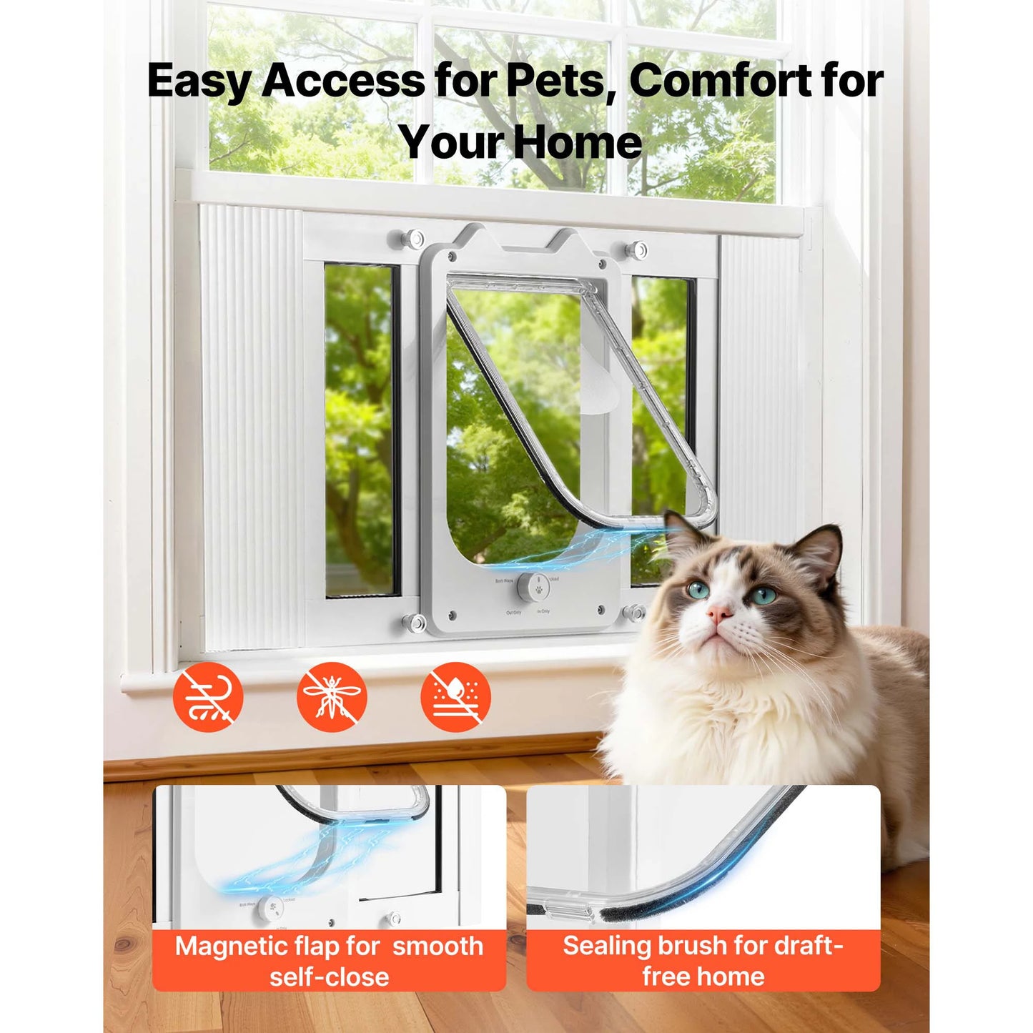 SucceBuy Cat Door For Window Adjustable Fit Lock Modes