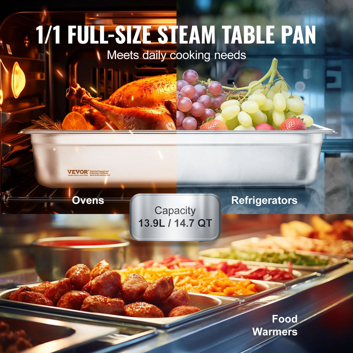 SucceBuy Stainless Steel Anti Jam Hotel Steam Pans With Lids