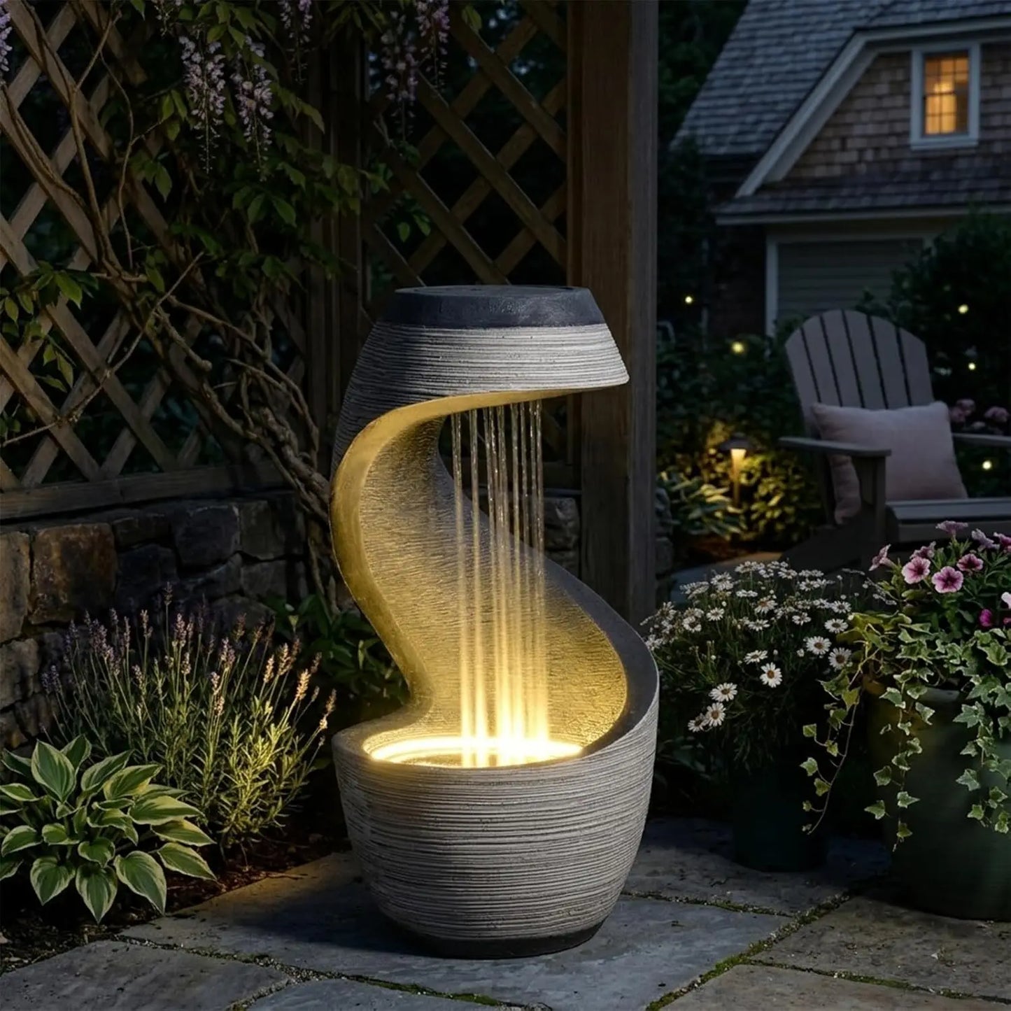 Four Tier Water Fountain With LED Lights And Pump For Indoor Outdoor