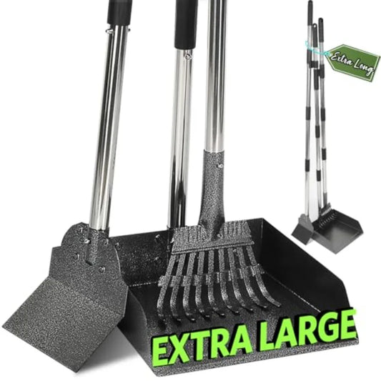 Dog Pooper Scooper Stainless Steel Long Handle With Large Tray