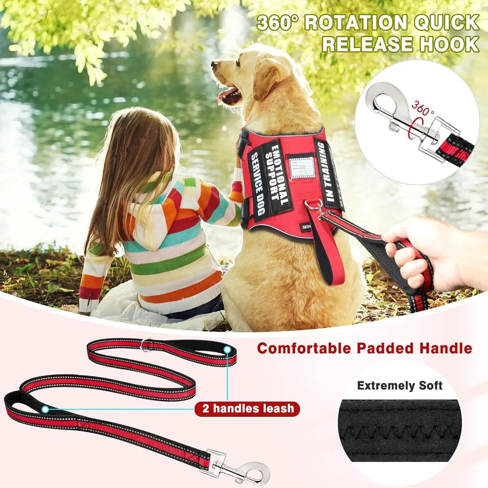Service Dog Harness And Leash Set With Patches Reflective Handle