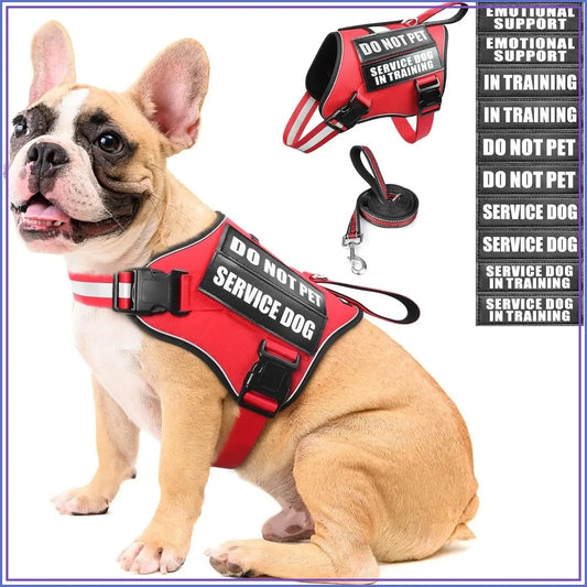 Service Dog Harness And Leash Set With Patches Reflective Handle