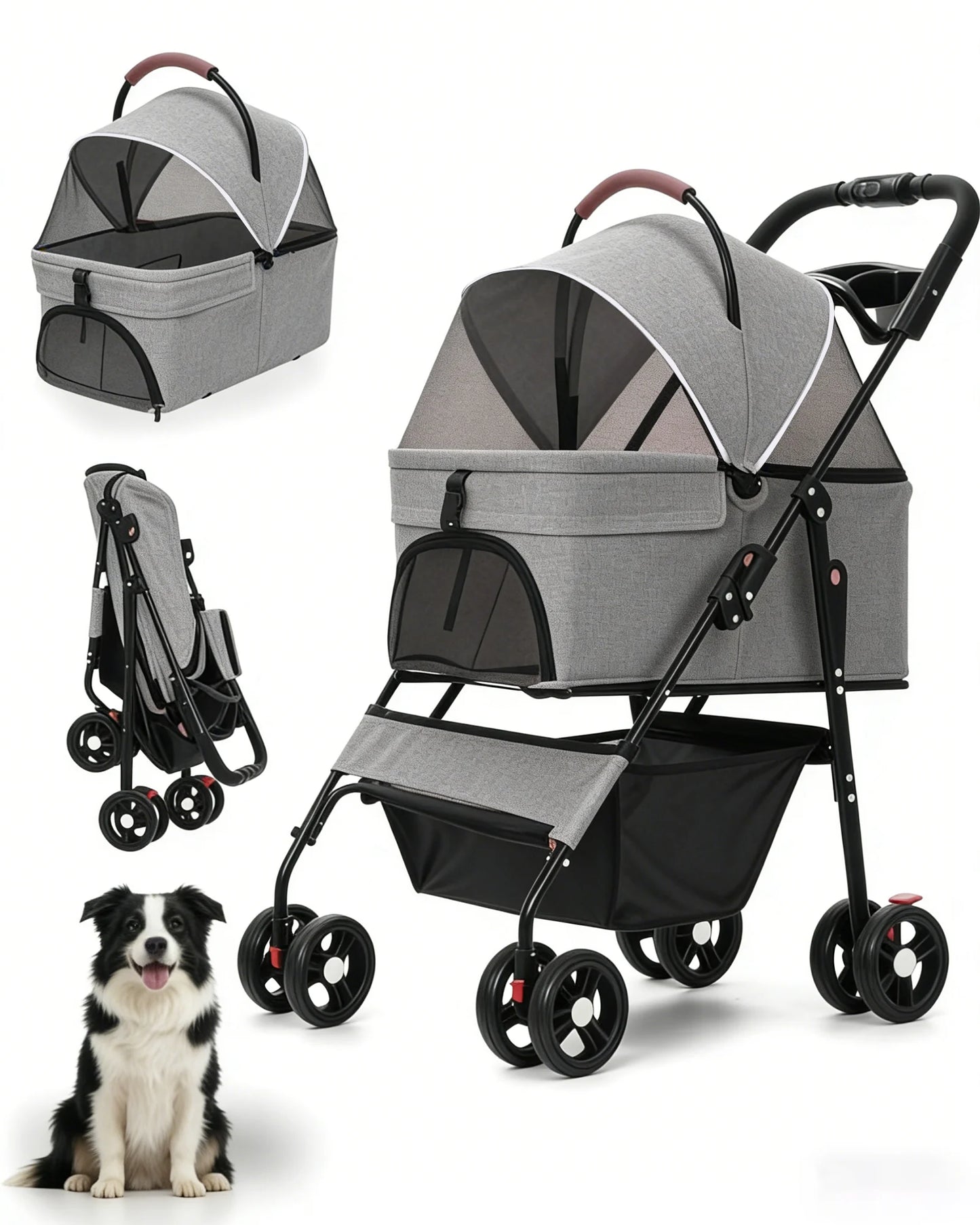 Cabusatly 2 In 1 Pet Stroller With Removable Carrier