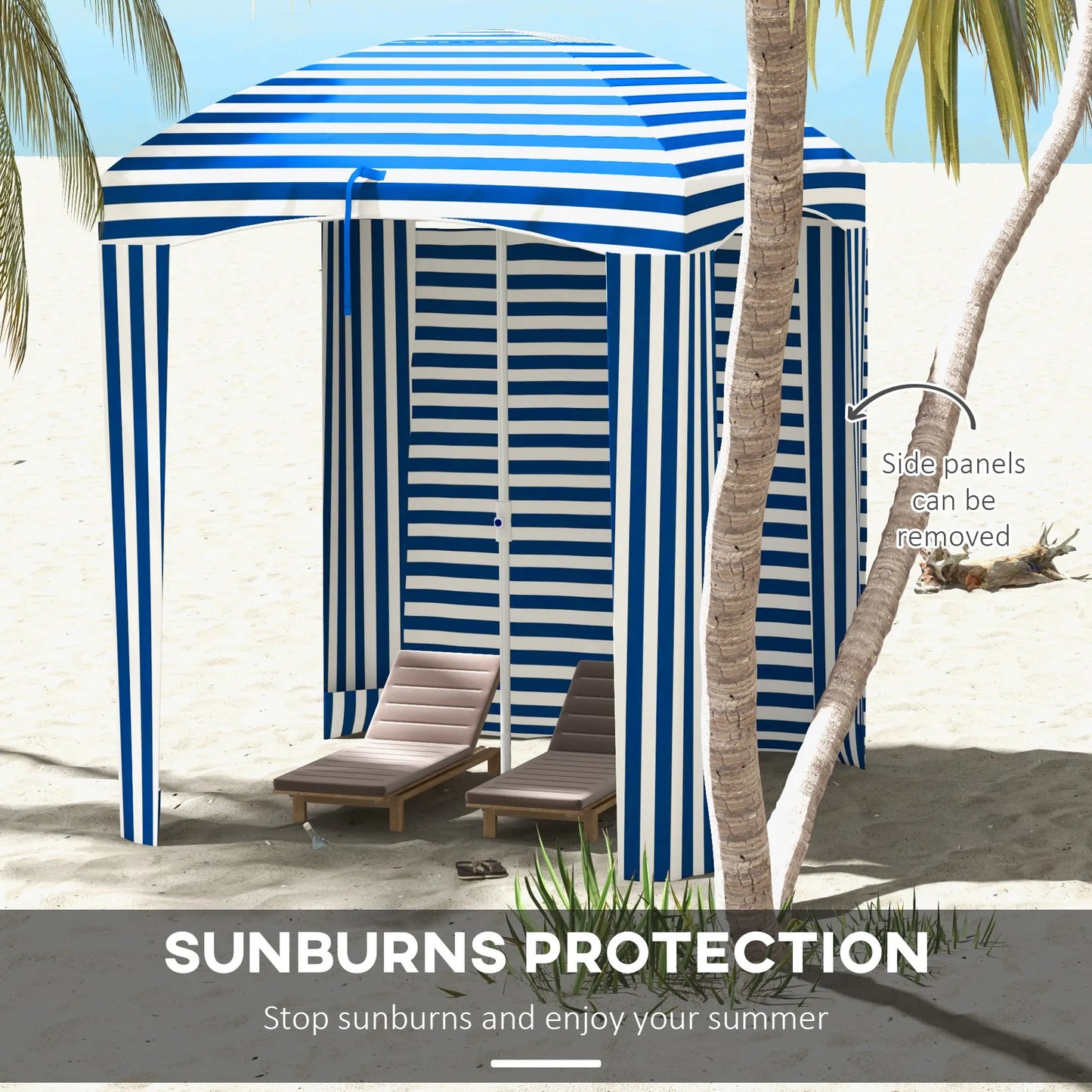 Beach Cabana Umbrella with Bag, Windows, Blue White