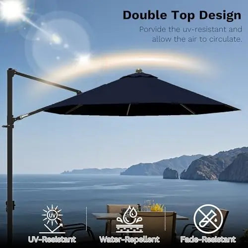 10ft Cantilever Patio Umbrella, Round Large Outdoor Umbrella with 360-Degree Rotation, Hanging Offset Market Sun
