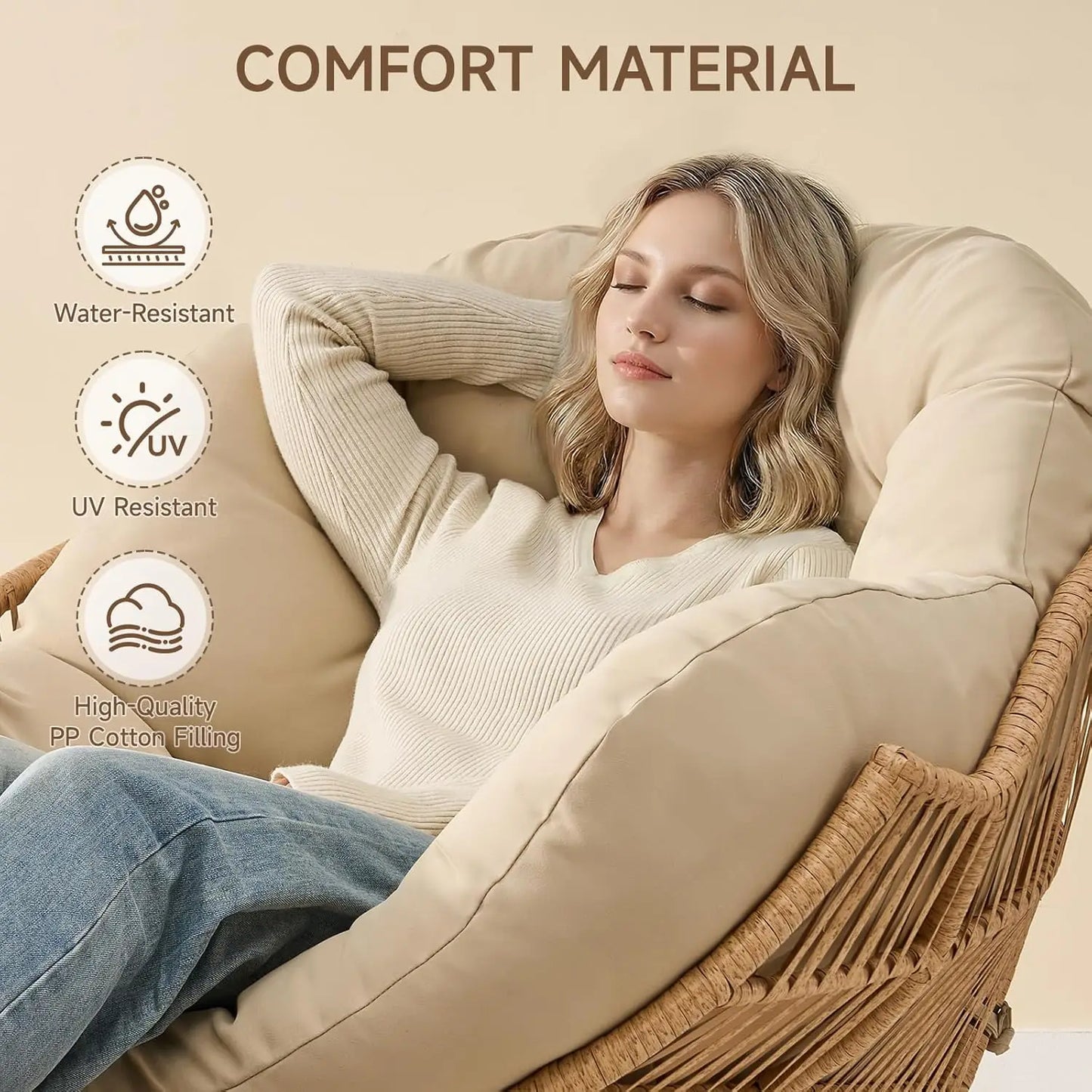 Papasan Rocking Chair With Ottoman For Indoor And Outdoor Living