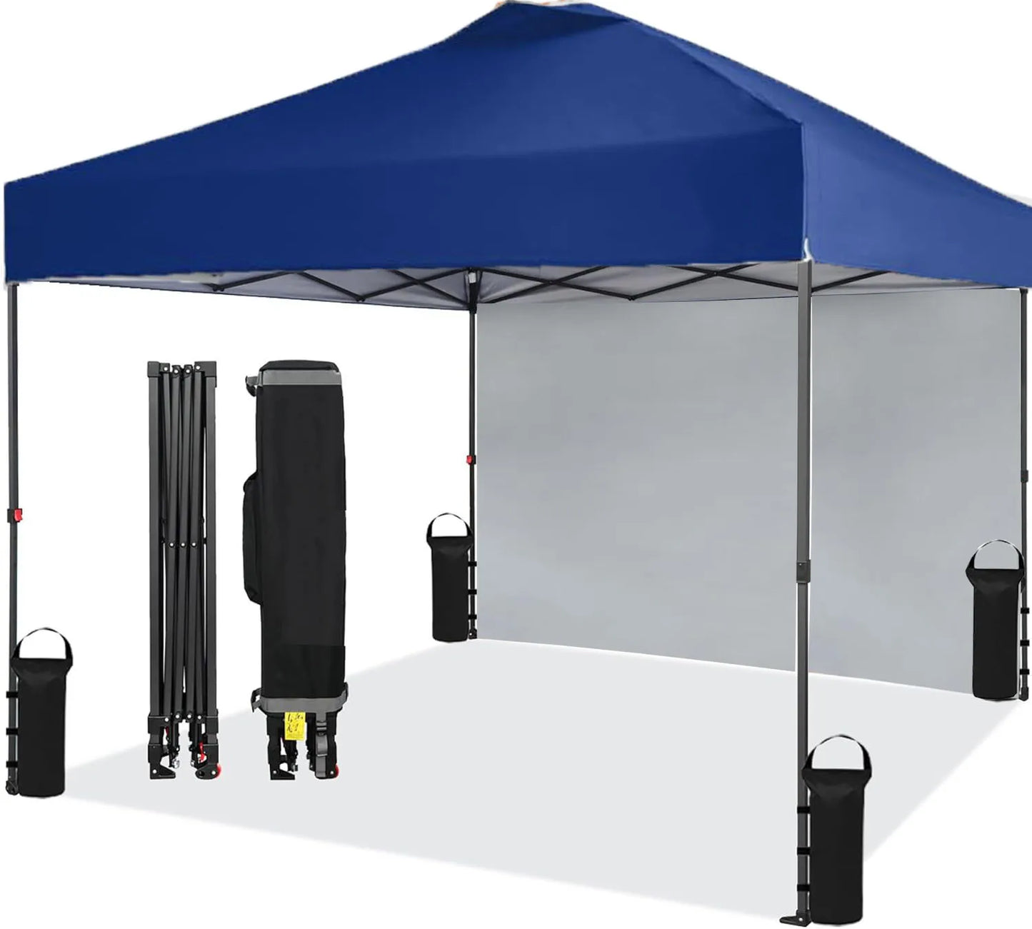 10x10FT Pop Up Gazebos Canopy Tent with Removable Sidewall, One-Push Instant Setup Outdoor Canopy Shelter with Vented Roof, Roller Bag & Sandbags for Beach Camping Market