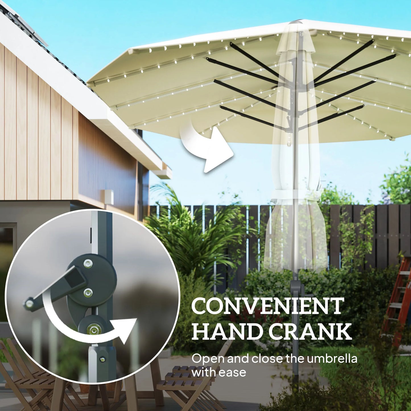 15ft Patio Umbrella Solar Lights UPF50+ Outdoor Umbrella Cream