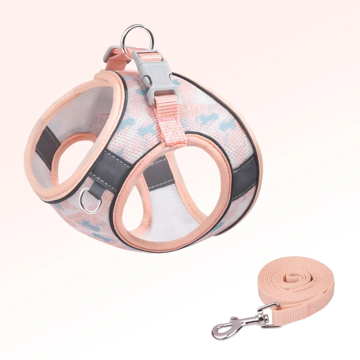 HP214--1pc pet dog & cat summer mesh harness with 1.5-meter pet leash.