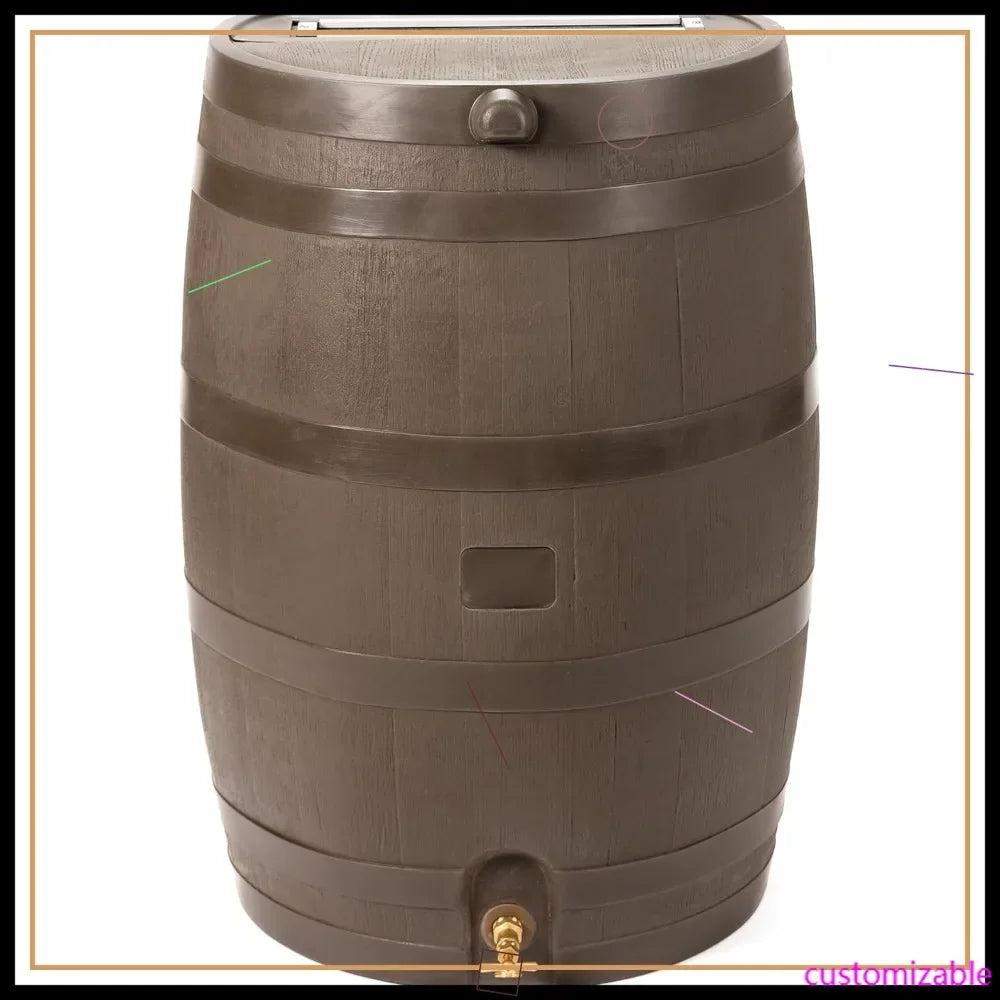 Rain Barrel With Brass Spigot, Flat Back Water Collection