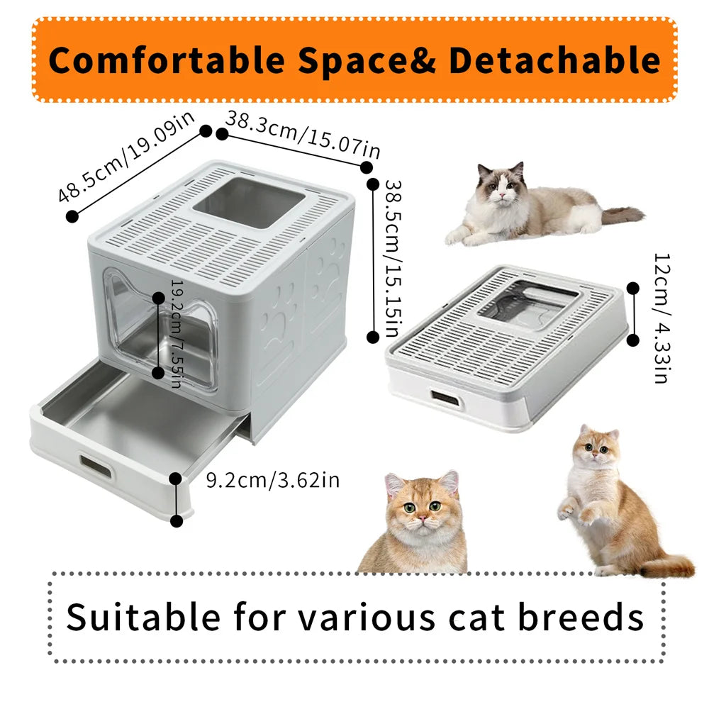Enclosed Stainless Steel Cat Litter Box With Lid High Sided