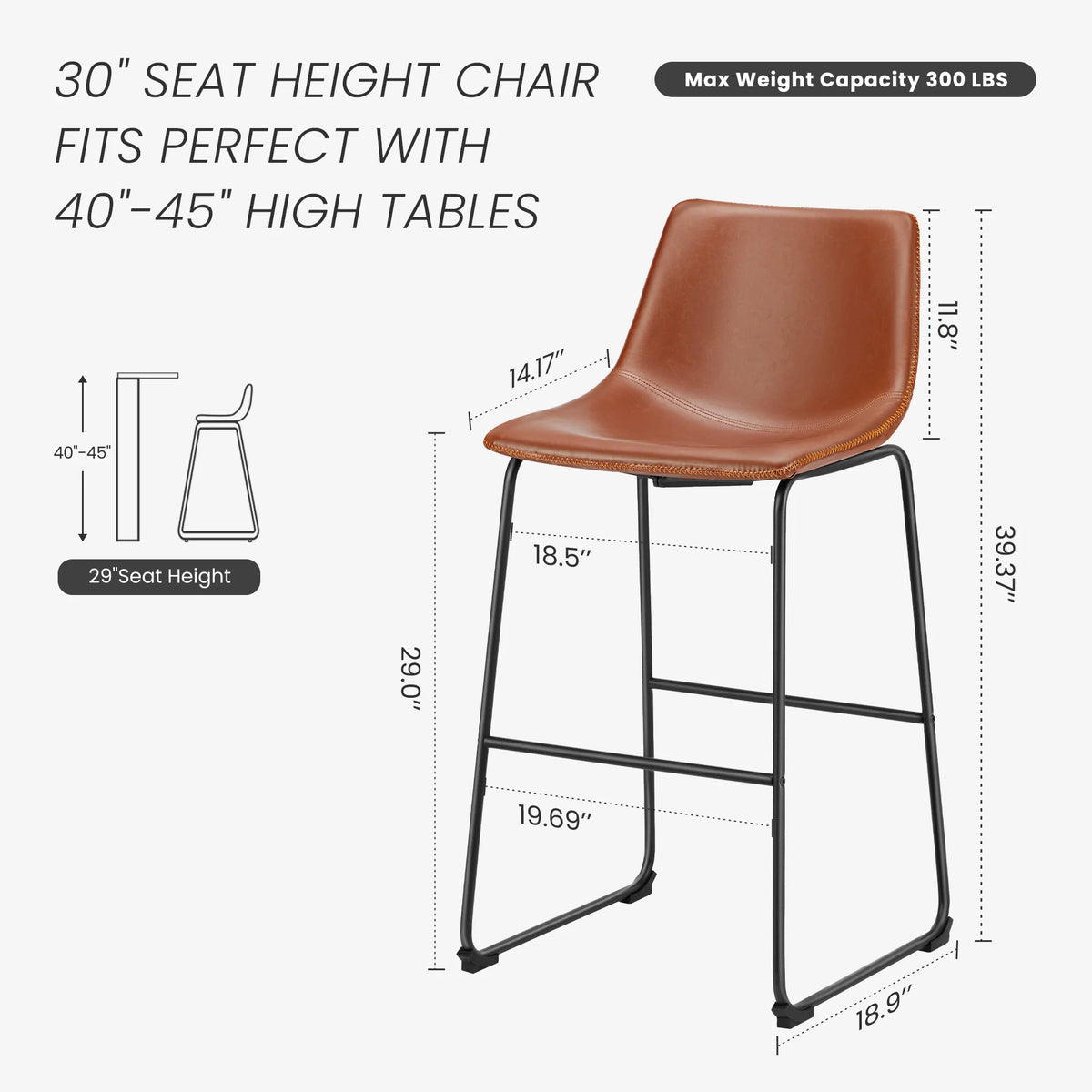 JHK Modern Armless Faux Leather Counter Height Bar Stools