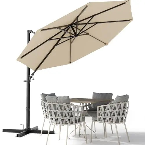 10ft Cantilever Patio Umbrella, Round Large Outdoor Umbrella with 360-Degree Rotation, Hanging Offset Market Sun