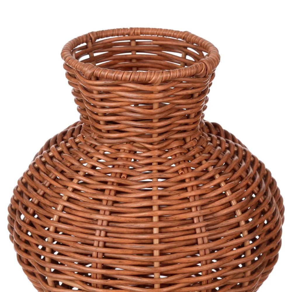Hot Sale Large Woven Faux Rattan Indoor Vase Brown Planter Home Decor Set of 1