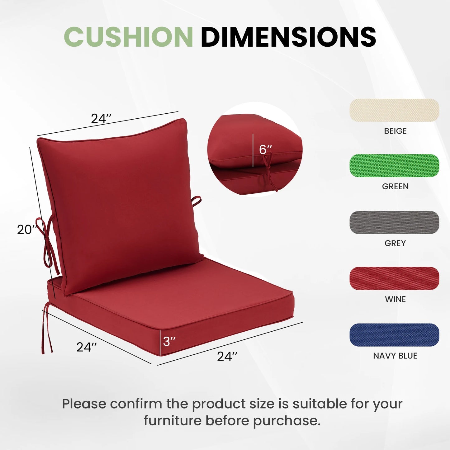 FARINI Outdoor Chair Cushions Set of 2 for Patio Furniture