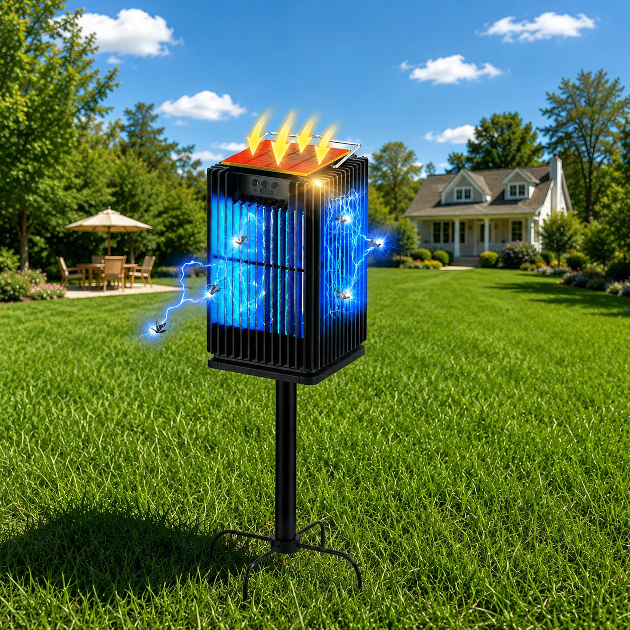 Solar Bug Zapper Outdoor Mosquito Zapper Cordless Waterproof Fly Zapper with Illuminated Light Ground Bracket