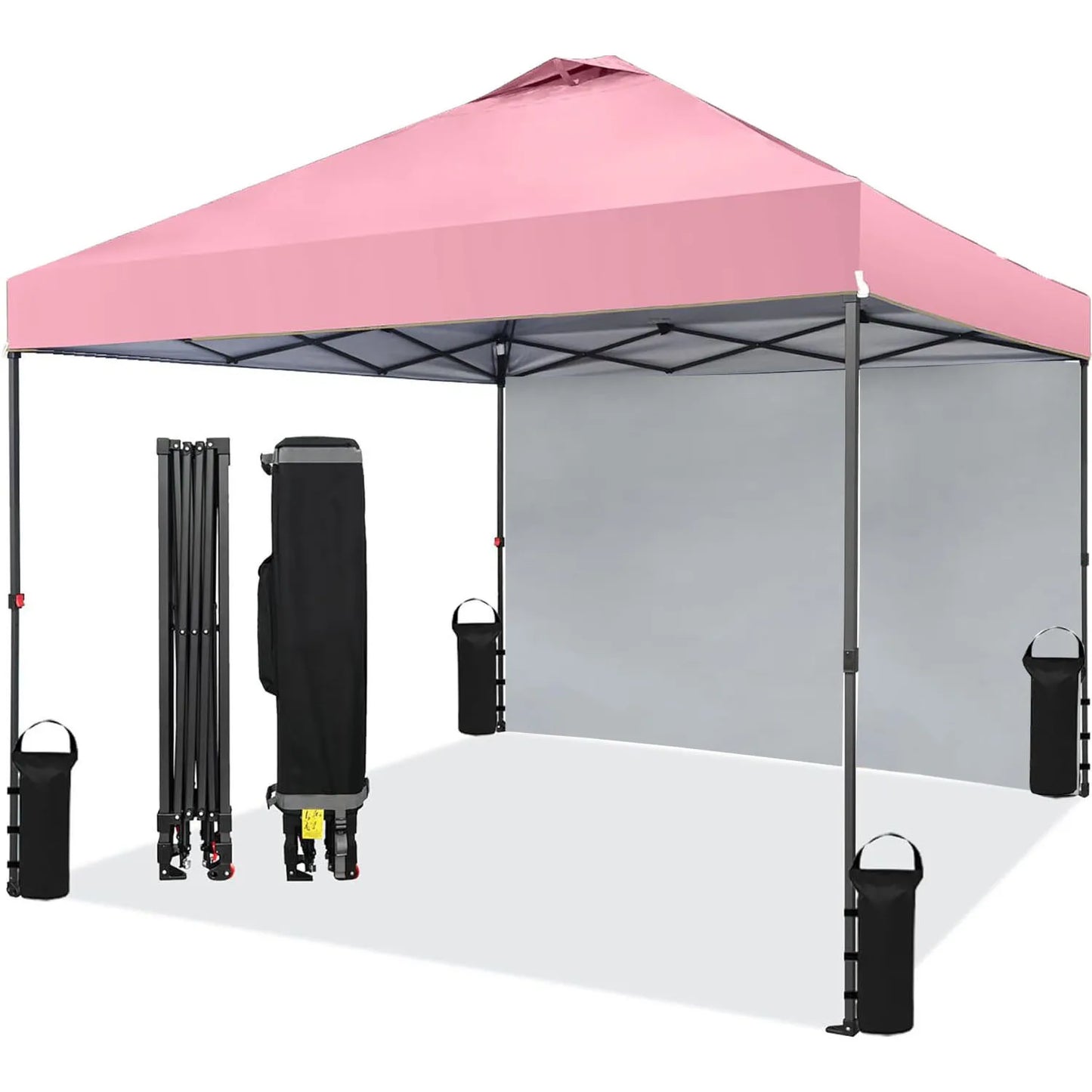 10x10FT Pop Up Gazebos Canopy Tent with Removable Sidewall, One-Push Instant Setup Outdoor Canopy Shelter with Vented Roof, Roller Bag & Sandbags for Beach Camping Market