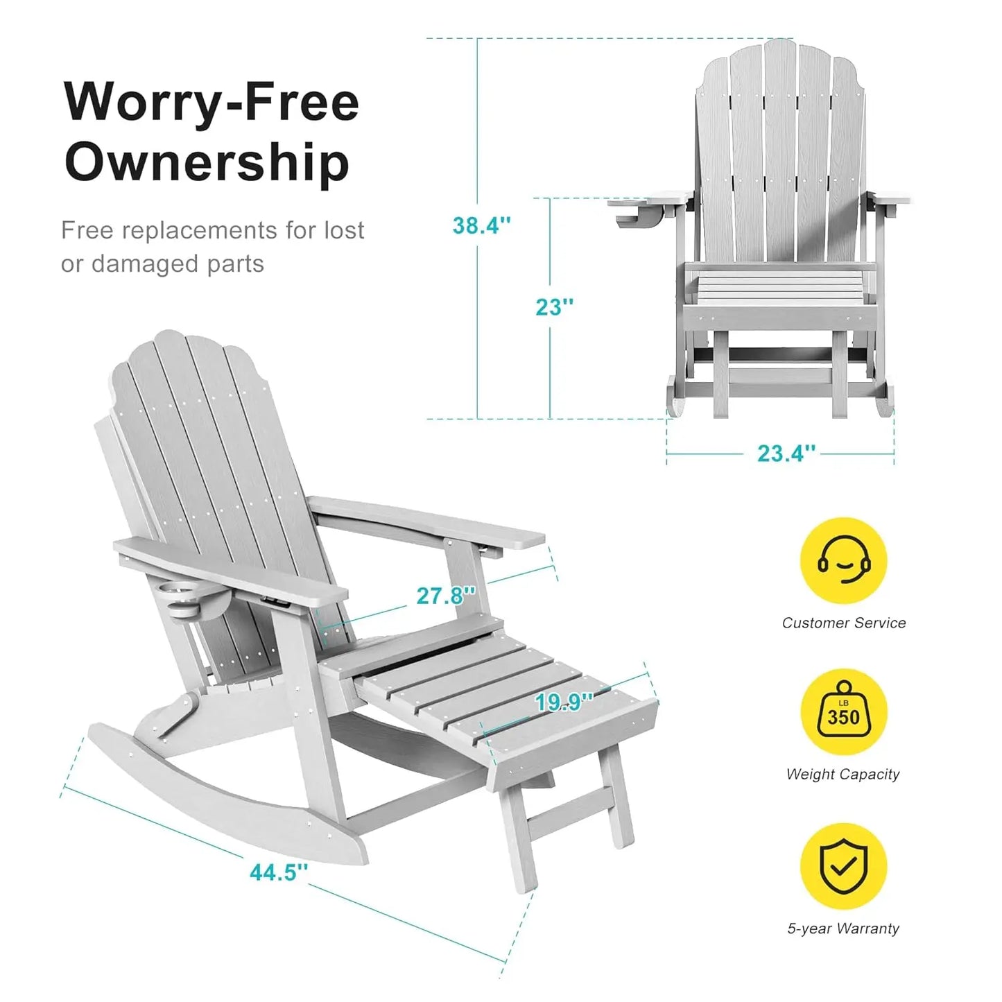 HDPE Folding Rocking Chair Ottoman Cup Holder 3 Position Backrest