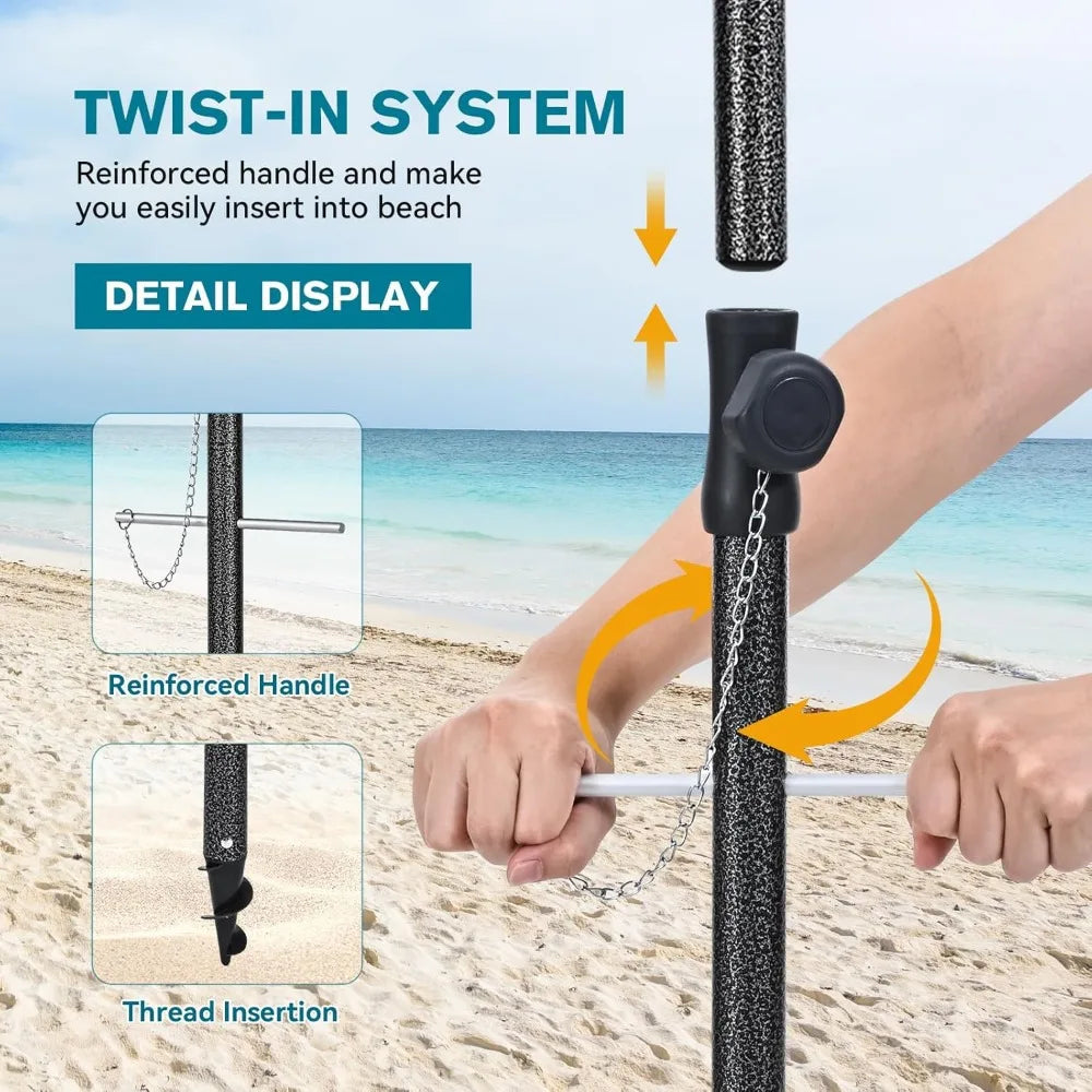 Heavy Duty Windproof Beach Umbrella with Sand Anchor UPF50 UV Tilt Portable Sun Shade for Outdoor Use