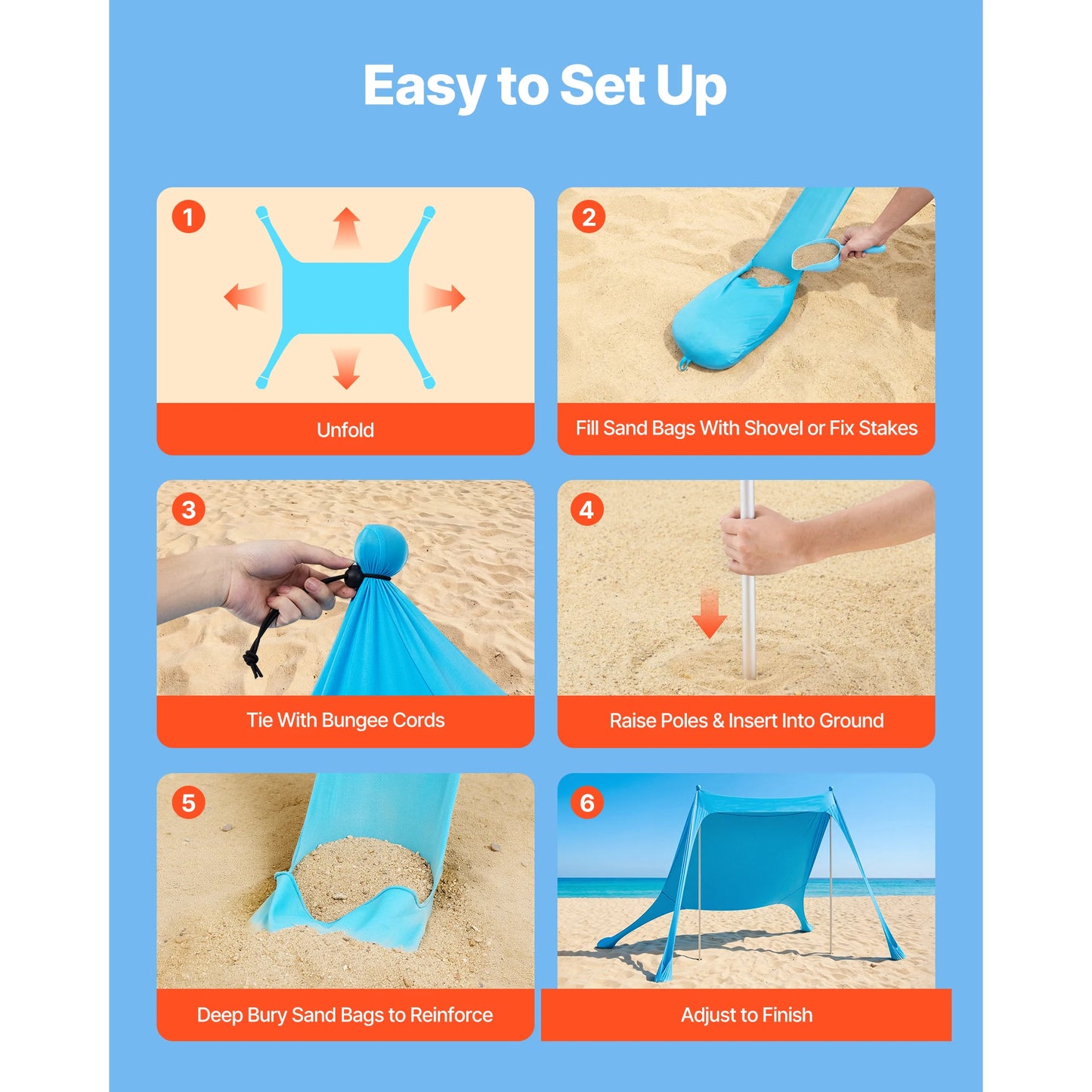 SucceBuy Beach Tent Sun Shelter UPF50+ Sun Protection Easy Pop Up Beach Canopy Portable Shade for Family Outings Camping Fishing