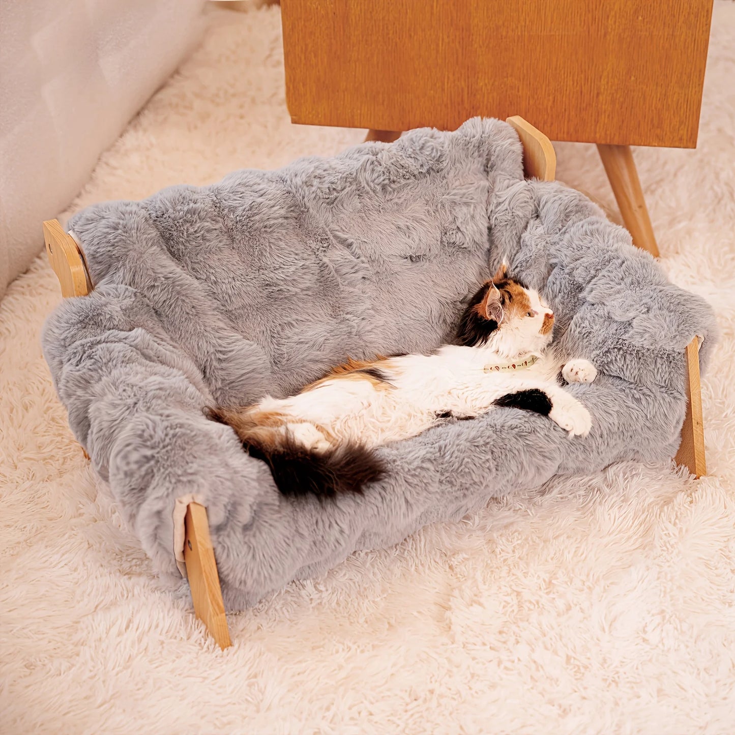 Raised Solid Wood Pet Couch Bed Elevates Cats And Dogs