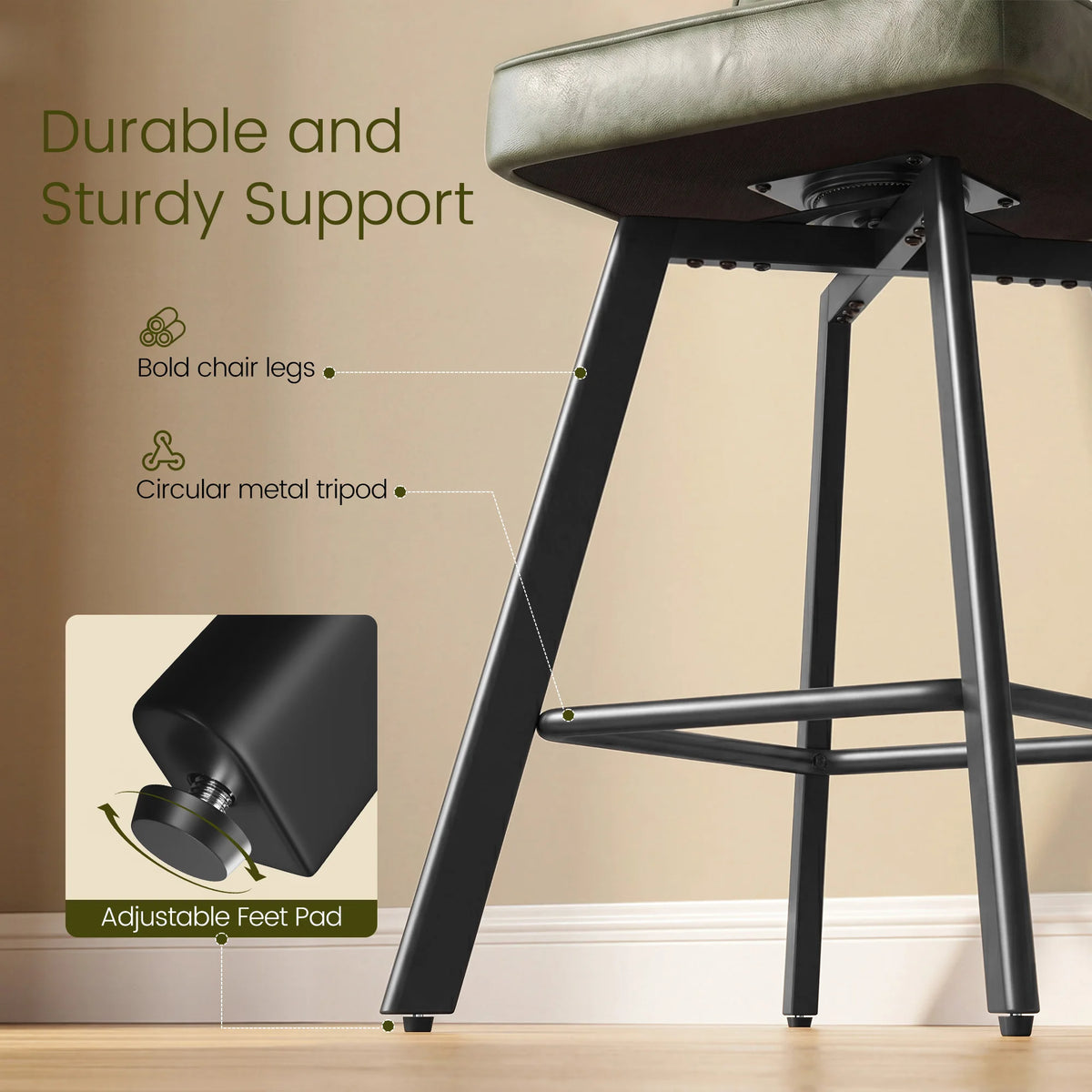 Modern Adjustable Height PU Leather Swivel Bar Stools
