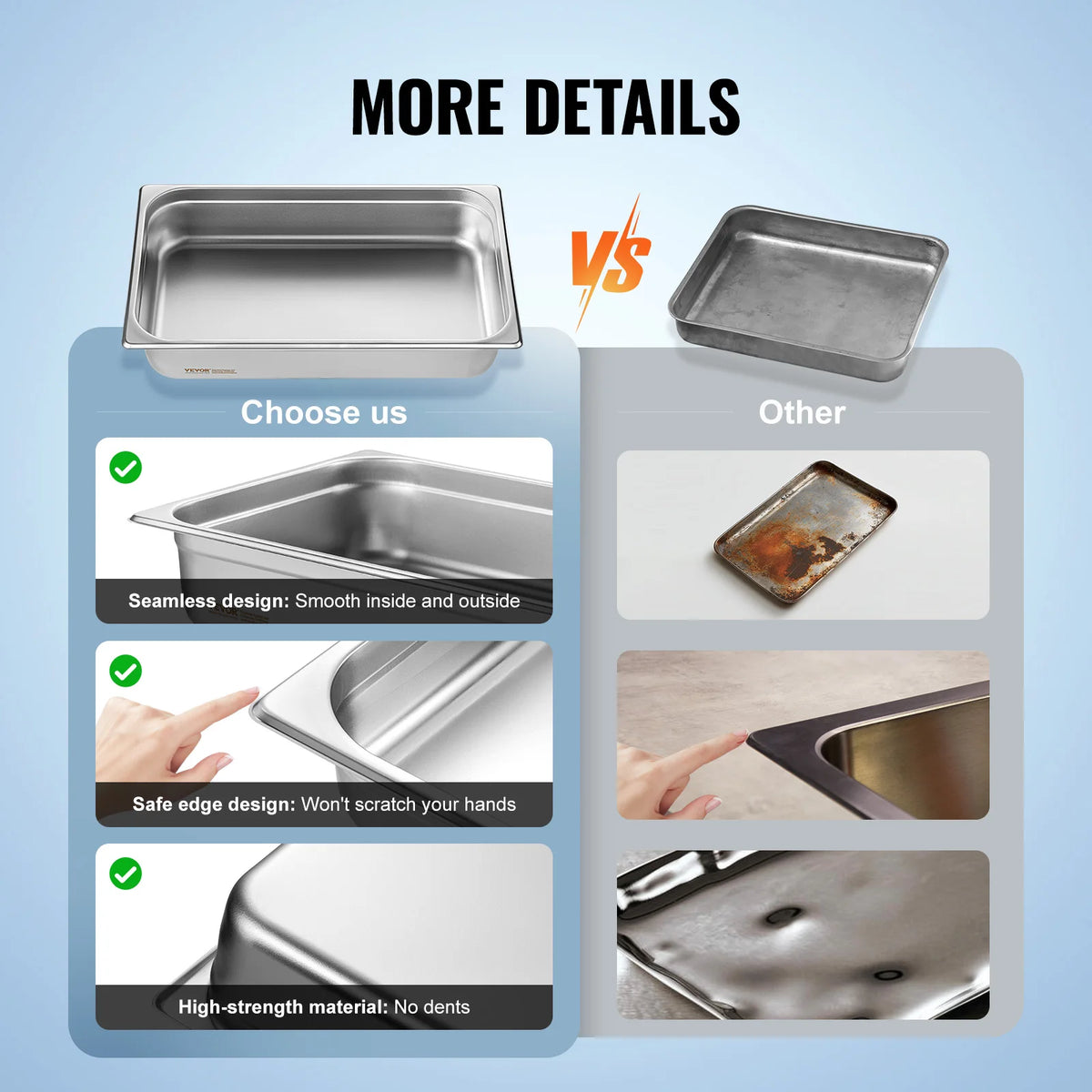 SucceBuy Stainless Steel Anti Jam Hotel Steam Pans With Lids