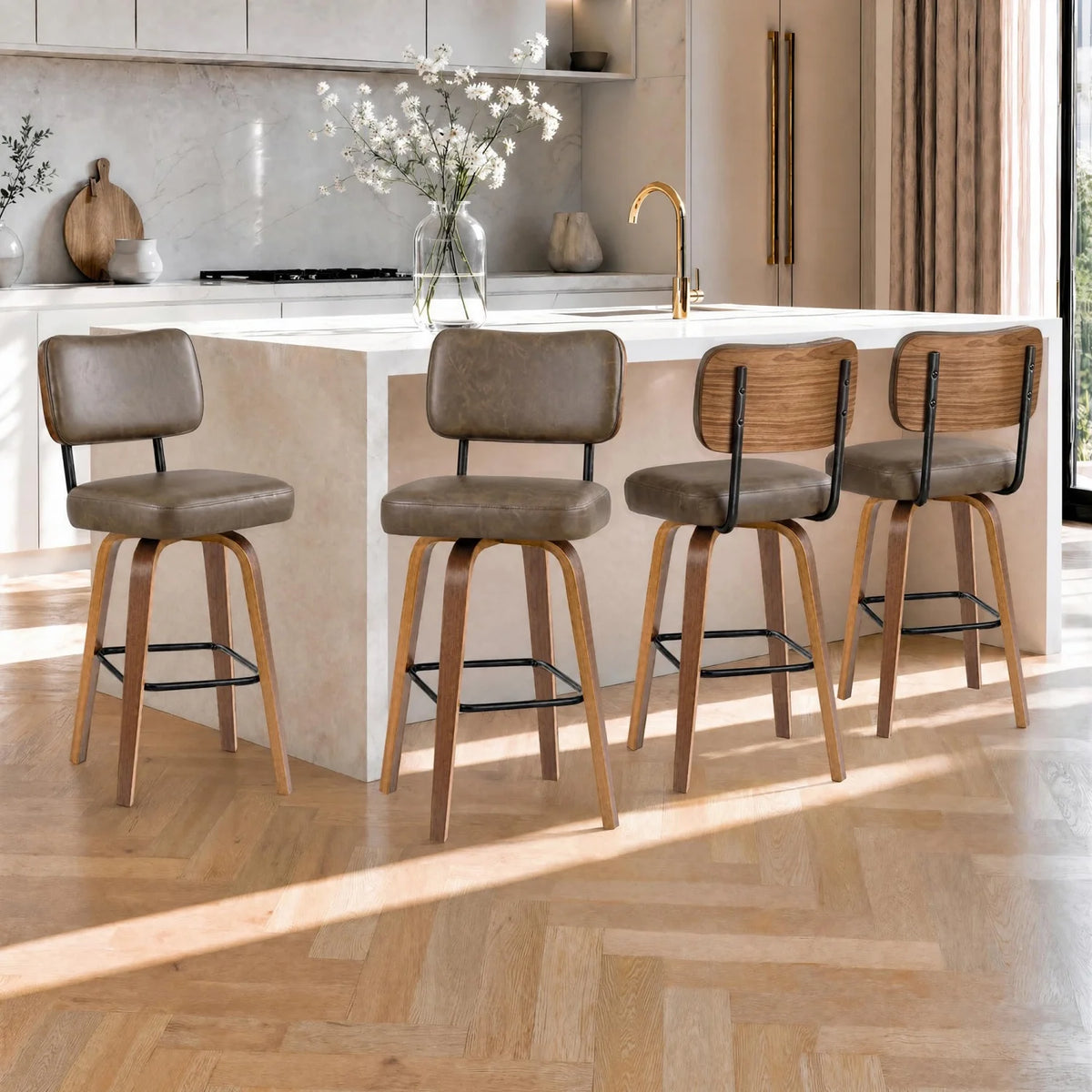 HiMISS Swivel Counter Bar Stools With Faux Leather Back