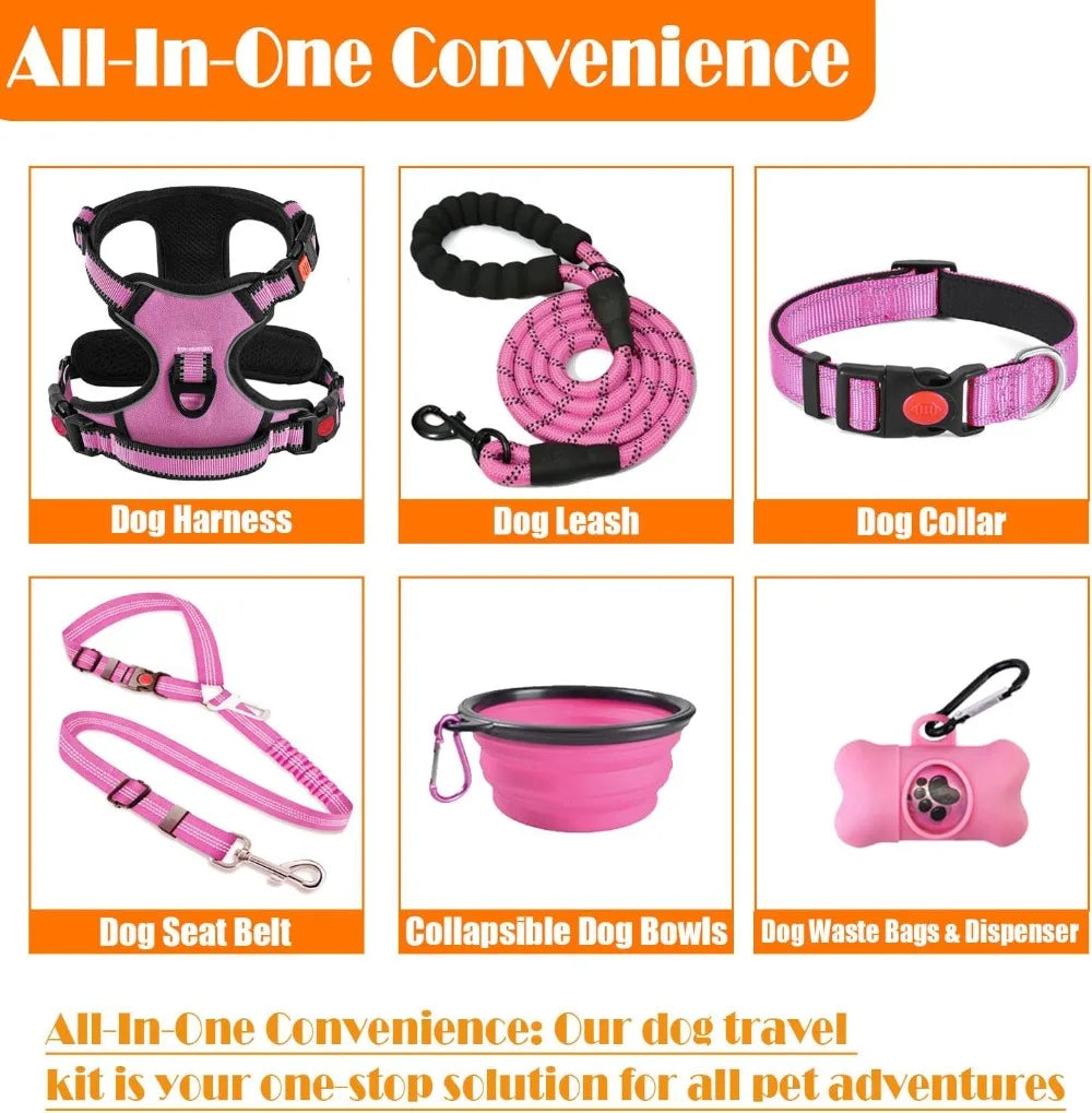 No Pull Dog Harness Leash Collar Set With Seat Belt