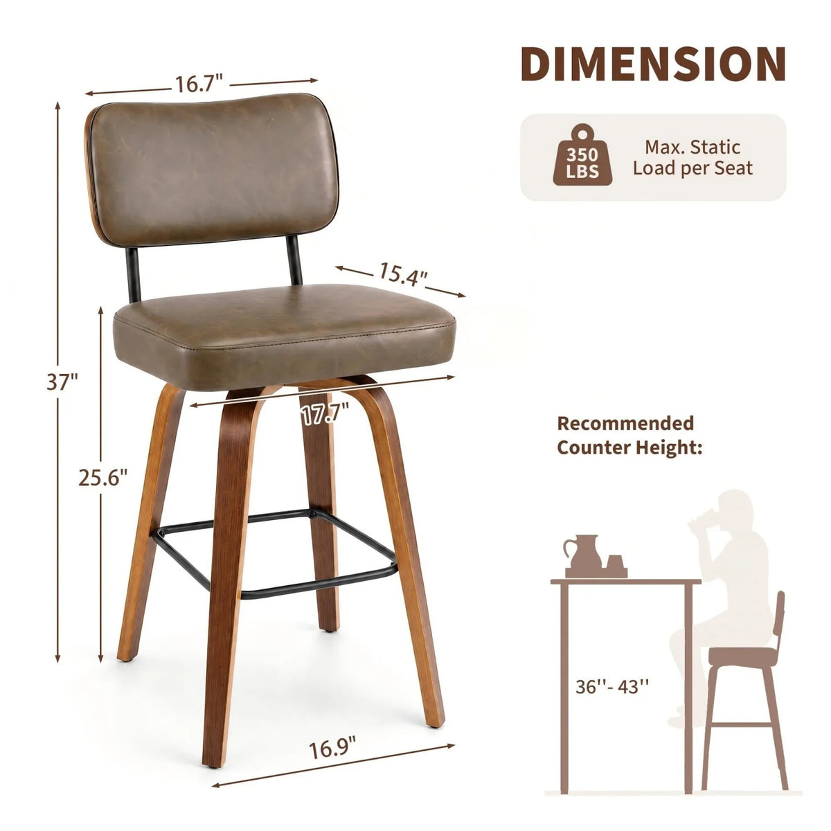 HiMISS Swivel Counter Bar Stools With Faux Leather Back