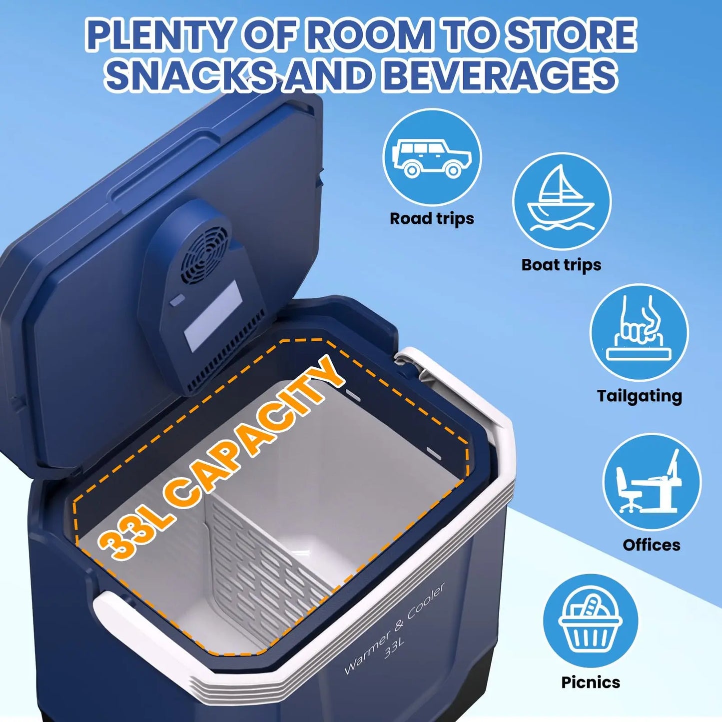 35 Quart Electric Cooler Warmer 12V Car Refrigerator 33L Plug In Cooler With 110V AC 12V DC Auto Lock Handle For Car Truck Home