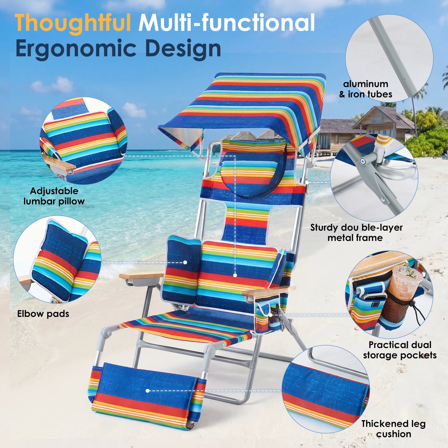 TCGBKAF Backpack Beach Chair Folding Tanning Lounge With Footrest
