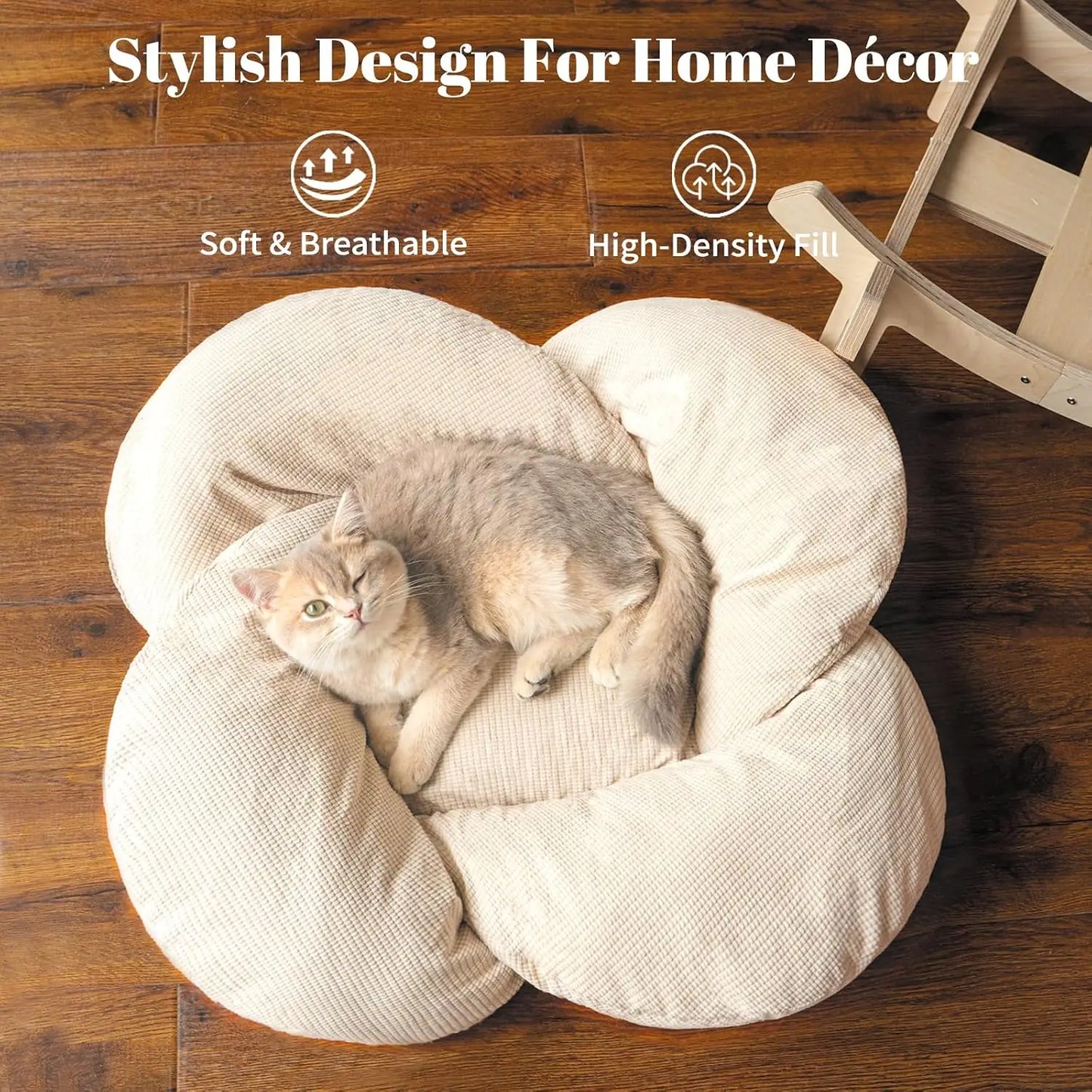 Elevated Cat Bed Wooden with Cushion Fluffy Pet Couch Sofa for Indoor Cats Raised Kitty Lounge Chair Suitable for