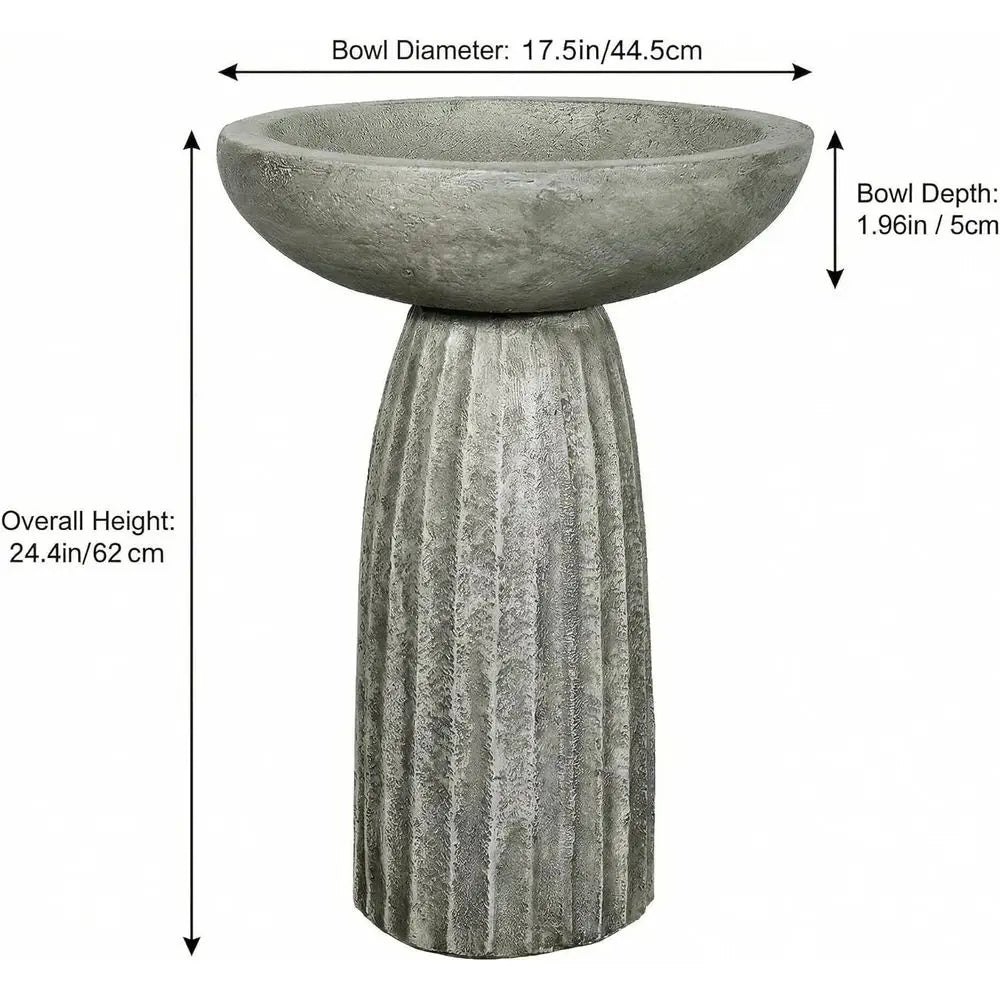 Fiber Reinforced Concrete Bird Bath With Textured Pedestal Outdoor Decor