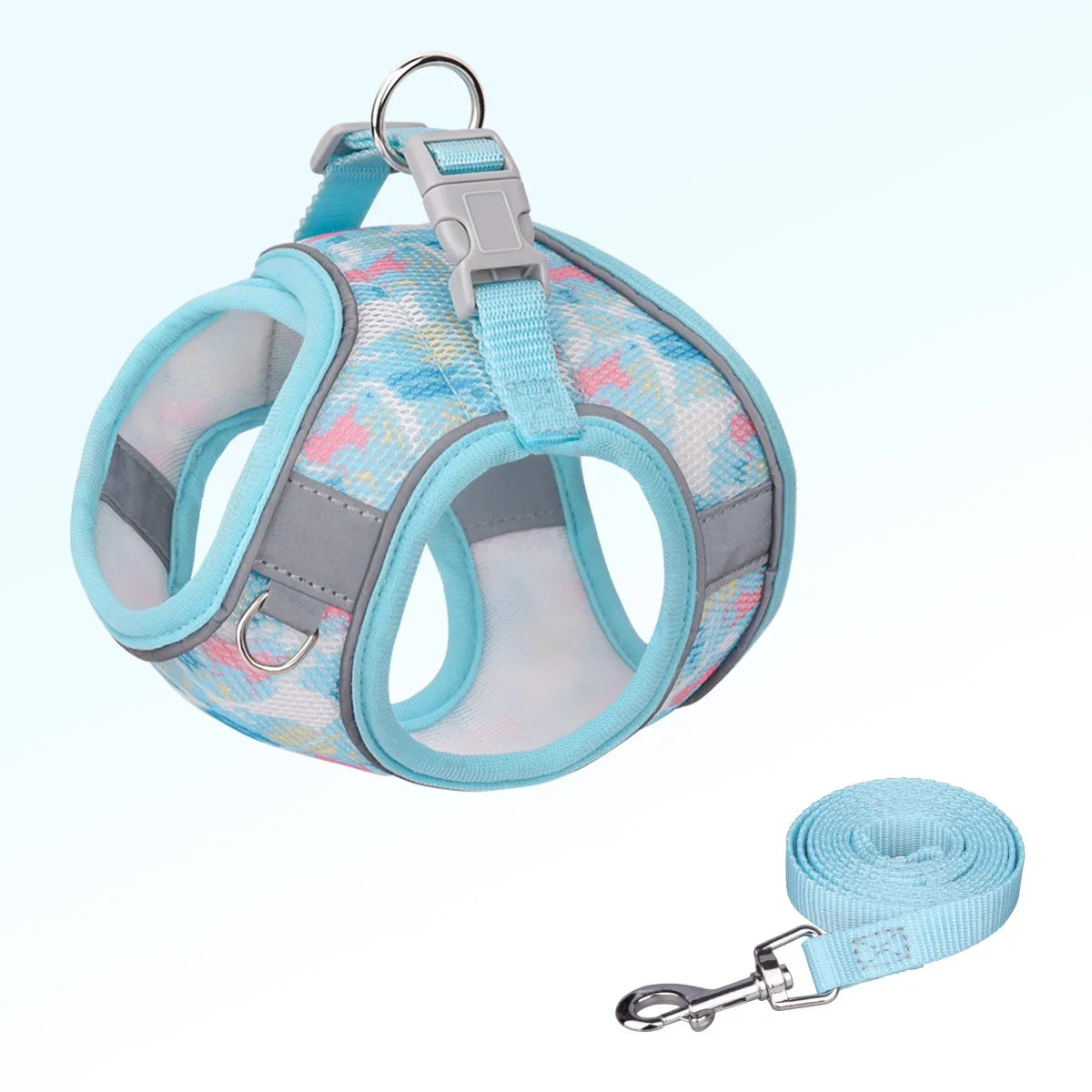 HP214--1pc pet dog & cat summer mesh harness with 1.5-meter pet leash.