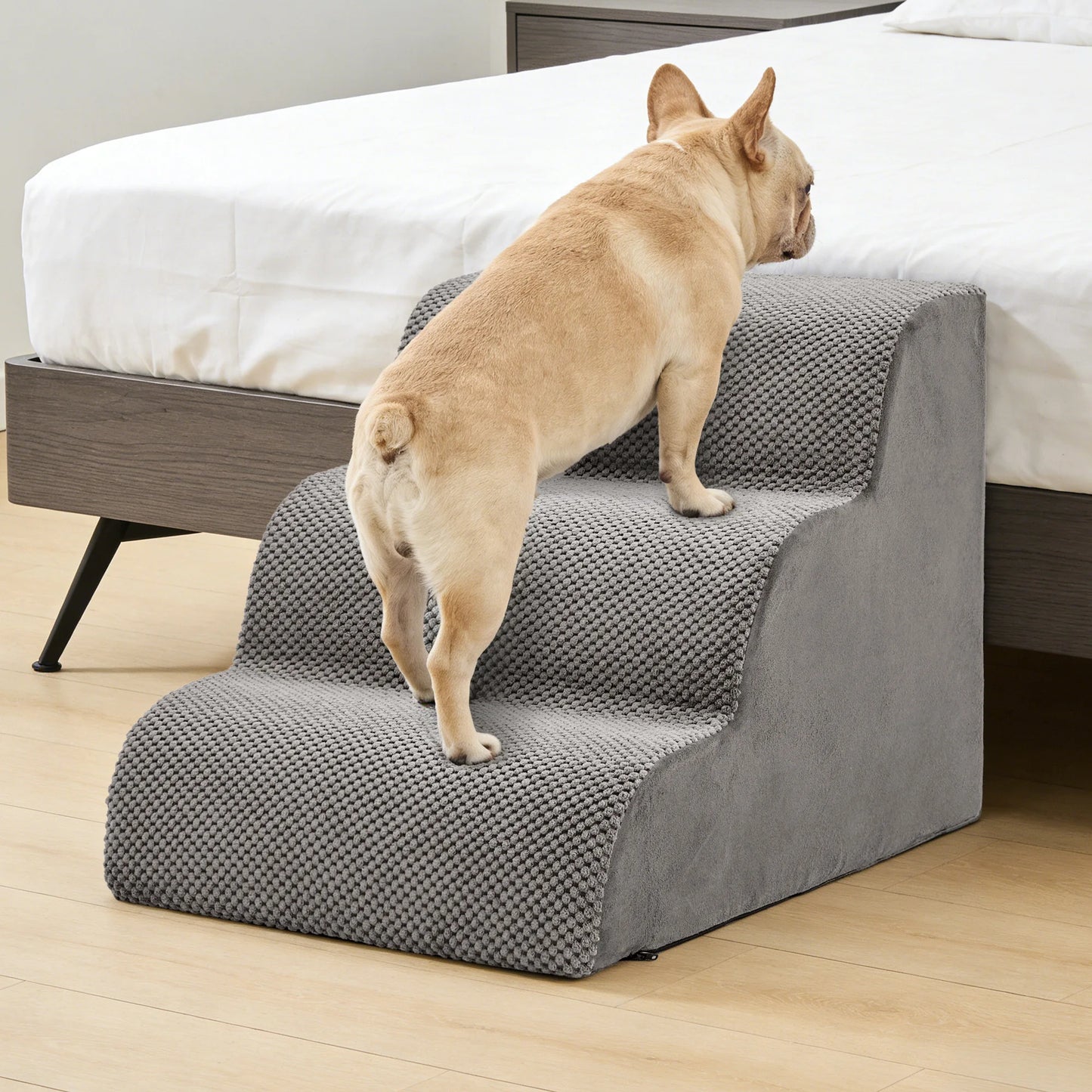 JHK 3-5 Step High-Density Foam Dog Stairs Ramp for Small Dogs Curved Pet Dog Steps Indoor Non-Slip Pet Ladder Ramp Stairs