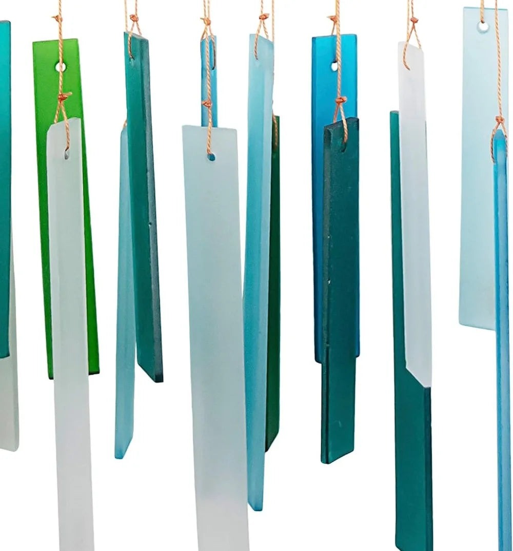 Handcrafted Sea Glass & Driftwood Wind Chime | Sandblasted Glass, Natural Wood, Soft Coastal Tones