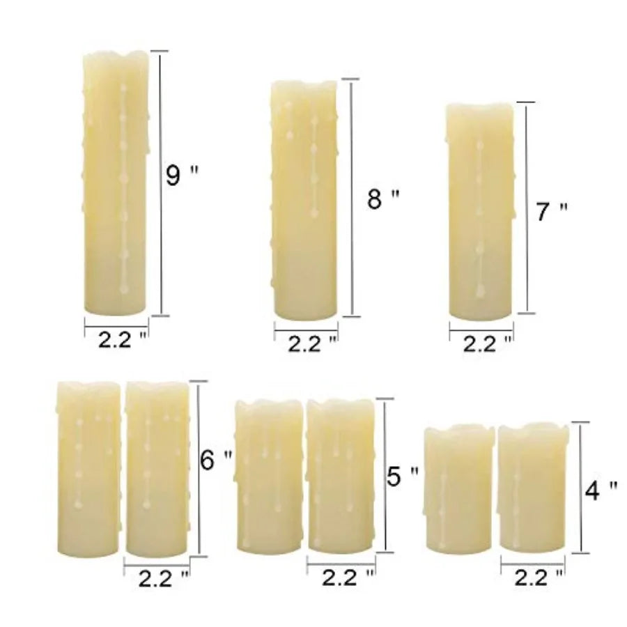 Flameless Flickering LED Real Wax Pillar Candles Set Of 9 With Remote And Timer