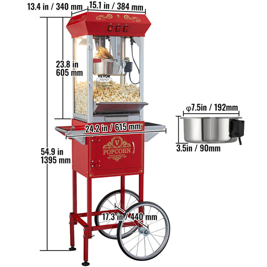 SucceBuy 8/12Oz Electric Popcorn Maker Commercial Popper Machine  Automatic Corn Cookware with Scoop Spoon SUS304 Heating Tube