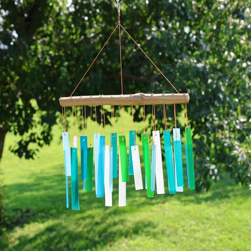 Handcrafted Sea Glass & Driftwood Wind Chime | Sandblasted Glass, Natural Wood, Soft Coastal Tones